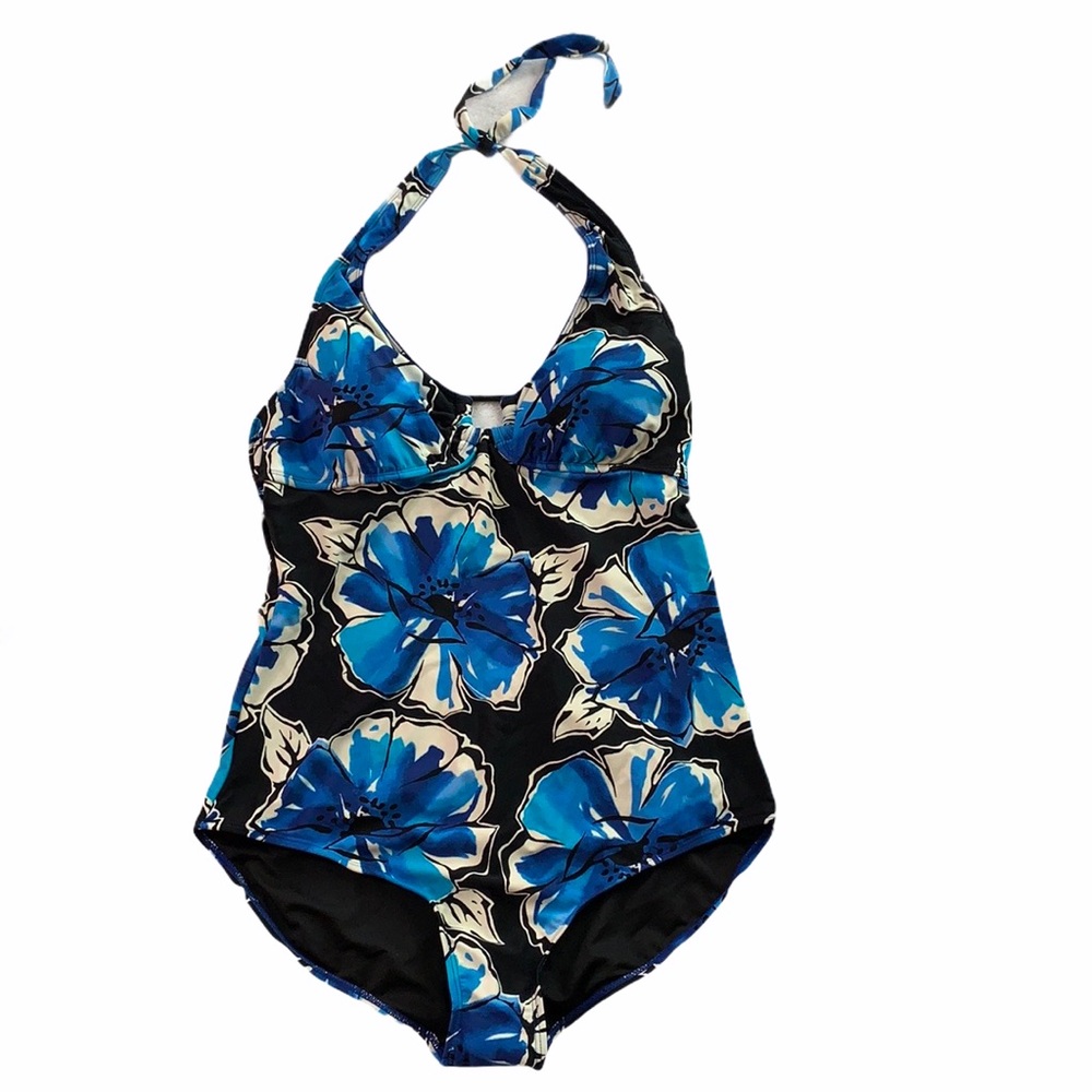 Tropical Escape Floral One Piece Halter Swimsuit Size 12